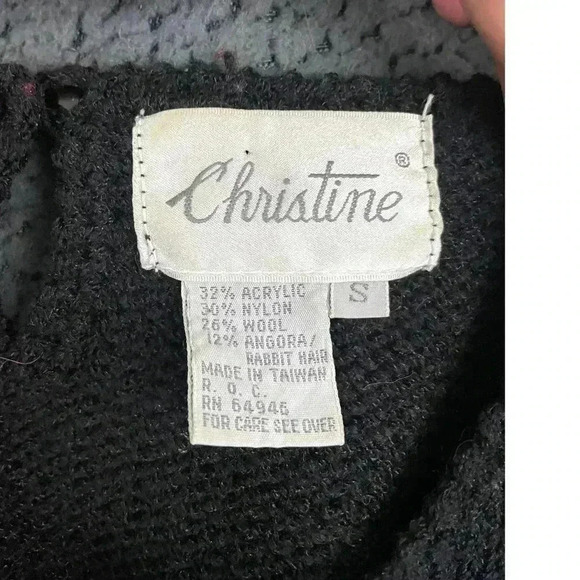 VTG Christine Hand Beaded Sweater SMALL Colorful Solid Back Knitted Crewneck - Picture 3 of 11